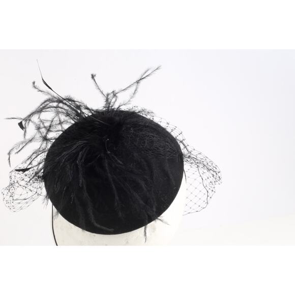 Vintage Black Cocktail Pillbox Fascinator Hat With Birdcage Veil & Feather main image 4